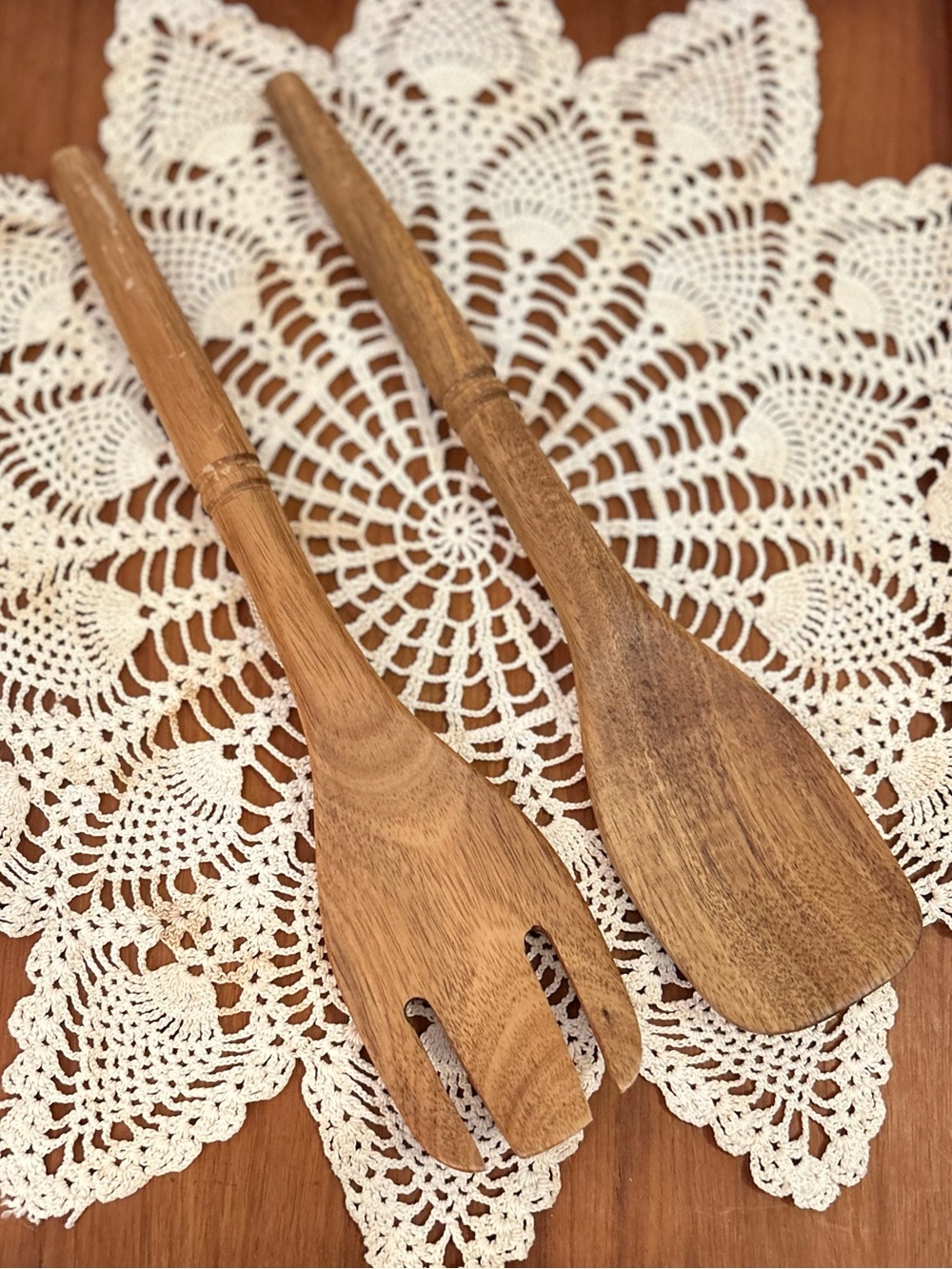 Wooden Salad Serving Spoon and Fork Set - Natural Brown